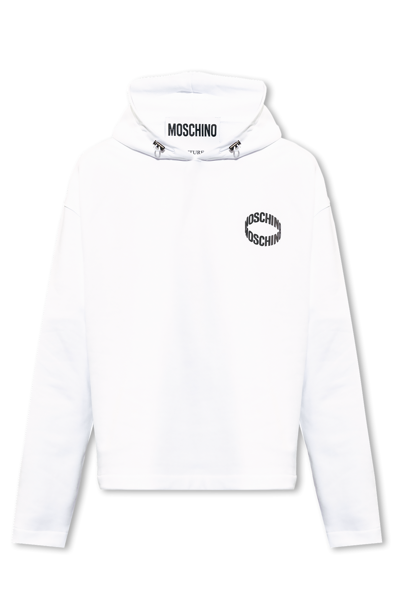 Women s On The Road Again Pullover White Hoodie with logo Moschino IetpShops Brazil